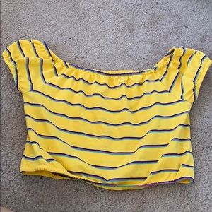 Cropped yellow top with blue pink stripes!